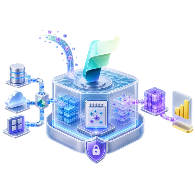 Microsoft Fabric con OneLake, lakehouse, ingesta de datos, procesamiento y analítica