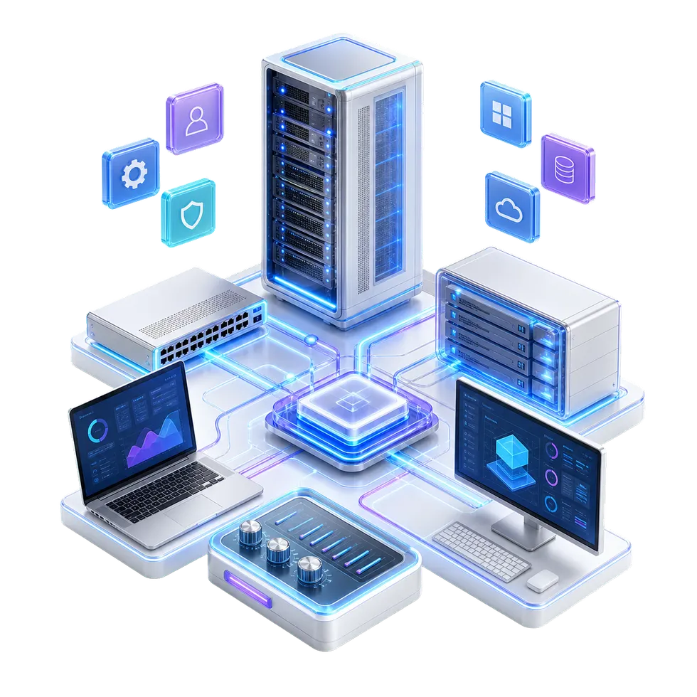 Compra e implementación de servidores, storage, redes, endpoints y plataformas empresariales