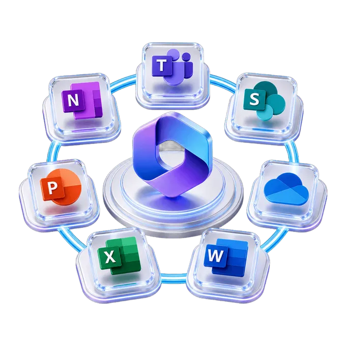 Microsoft 365 con Teams, SharePoint, OneDrive, Word, Excel, PowerPoint y OneNote